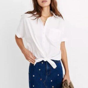 Madewell Cotton Short-Sleeve Tie-Front Shirt